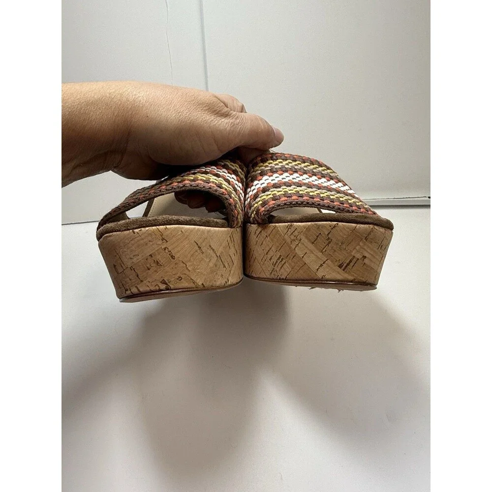 Veronica Beard Dali Raffia Wedge Sandals In Brown Multi Sz 9.5 New